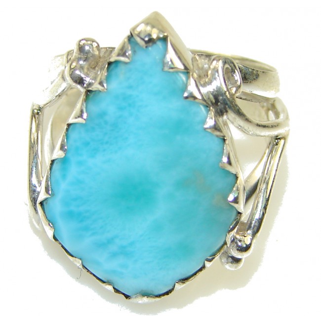 Natural Light Blue Larimar Sterling Silver Ring s. 10