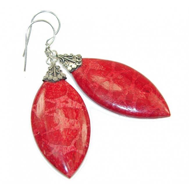 Lovely Kiss! Red Fossilized Coral Sterling Silver earrings