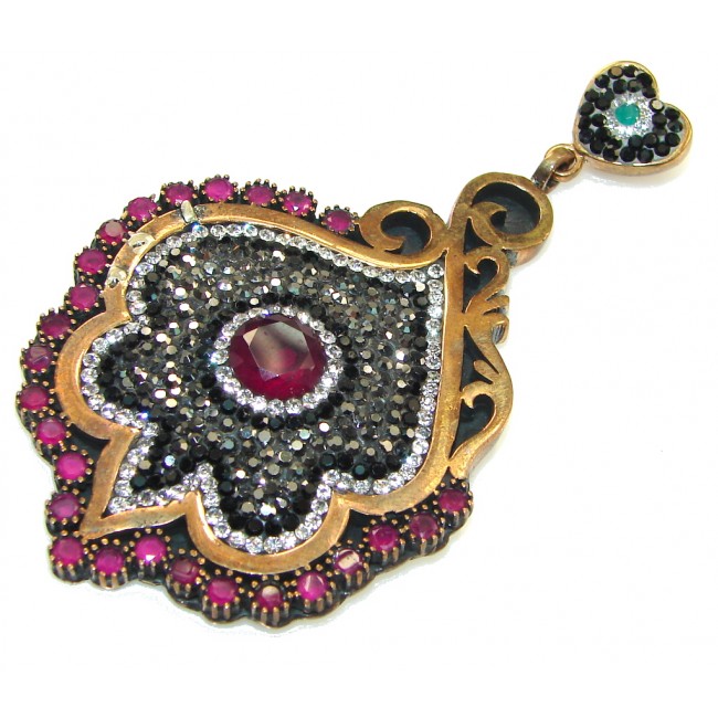 Jumbo - Fabulous Oriental Design Ruby Sterling Silver Pendant