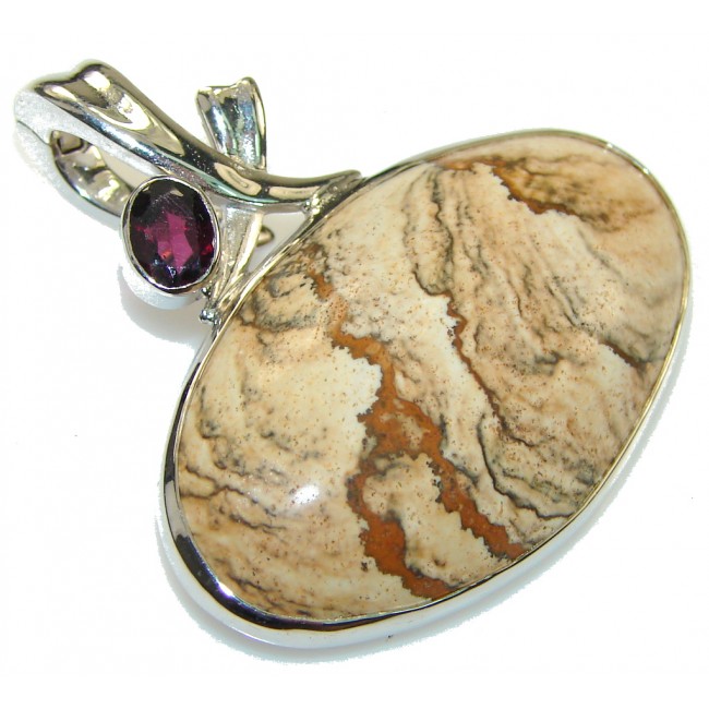 Fantastic AAA Brown Picture Jasper Sterling Silver Pendant