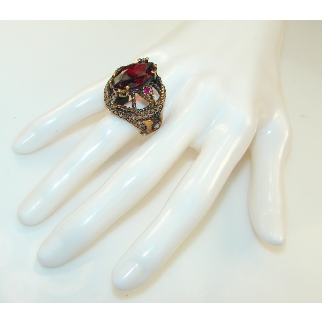 Goth Love!! Created Red Garnet Sterling Silver Ring s. 8 1/2