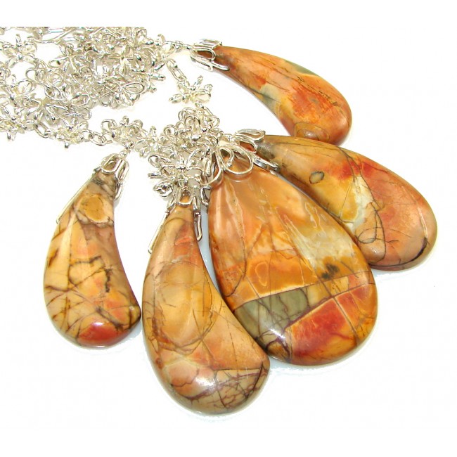 Natural Beauty!! Red Creek Jasper Sterling Silver Necklace