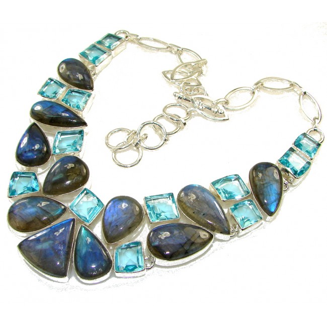 Great Impression!! Blue Fire Labradorite Sterling Silver necklace