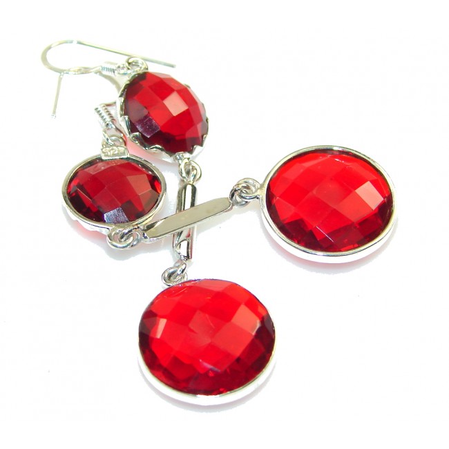 Lovely! Red Garnet Quartz Sterling Silver earrings/ Long