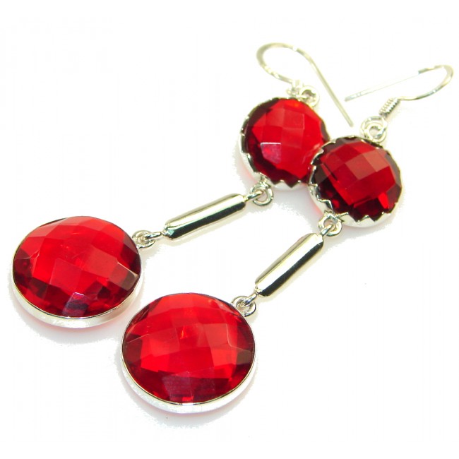 Lovely! Red Garnet Quartz Sterling Silver earrings/ Long