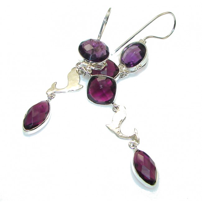 Stylish Purple Amethyst Sterling Silver earrings / Long