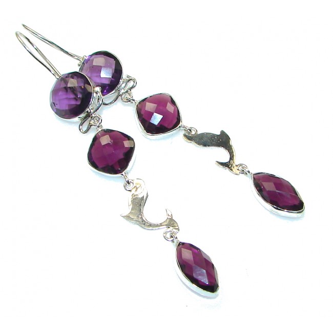 Stylish Purple Amethyst Sterling Silver earrings / Long