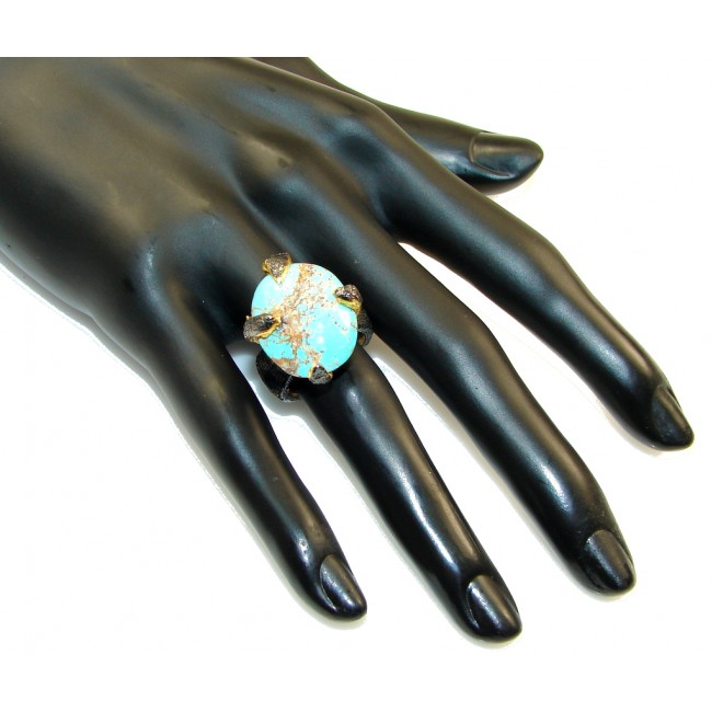 Vintage Design!! Gold Plated, Rhodium Plated Italy Made Turquoise Sterling Silver Ring s. 5