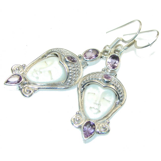 Stylish Design!! White Moonface Sterling Silver earrings