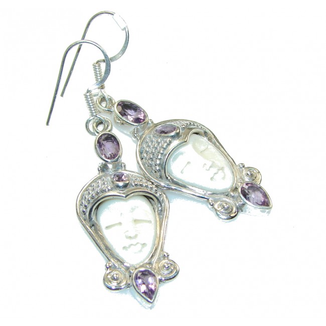Stylish Design!! White Moonface Sterling Silver earrings
