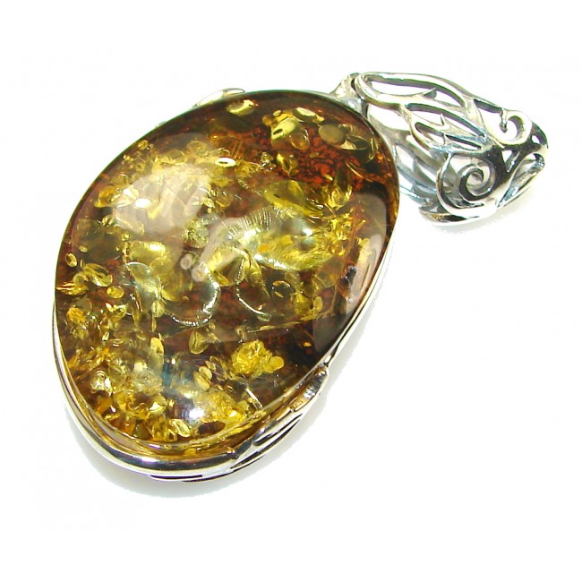 Just Perfect!! Brown Polish Amber Sterling Silver Pendant