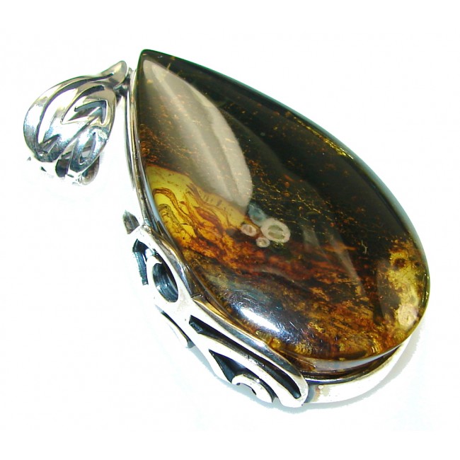 Goth Love!! Brown Polish Amber Sterling Silver Pendant