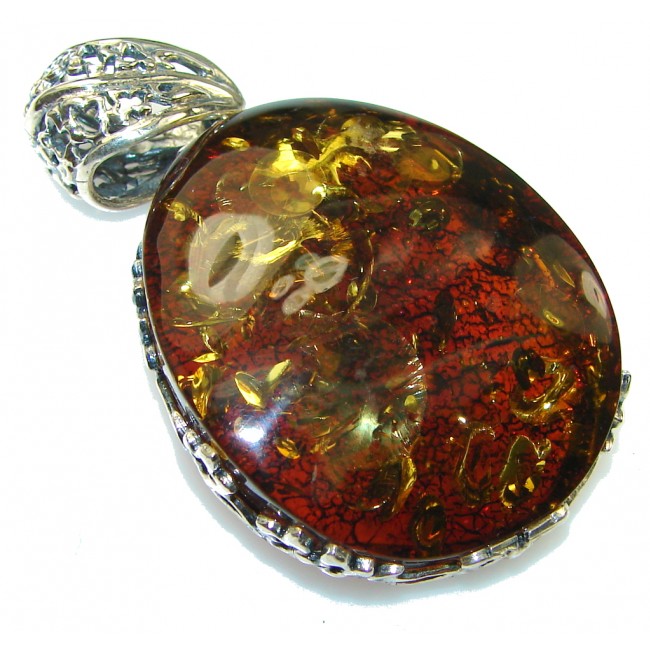 Just Perfect!! Brown Polish Amber Sterling Silver Pendant