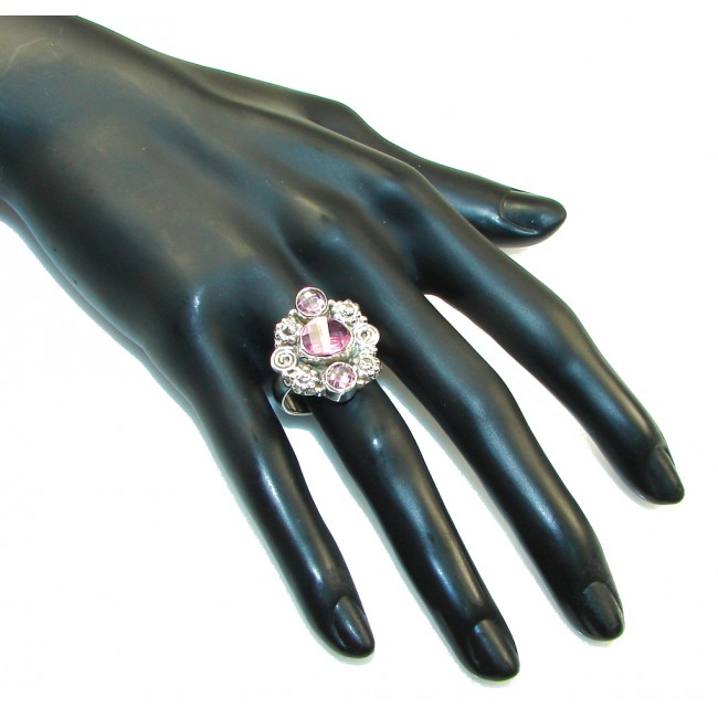Spark Of Life Pink Topaz Quartz Sterling Silver ring; size 9 1/4