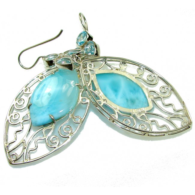 Large Fashion Design Light Blue Larimar Sterling Silver earrings
