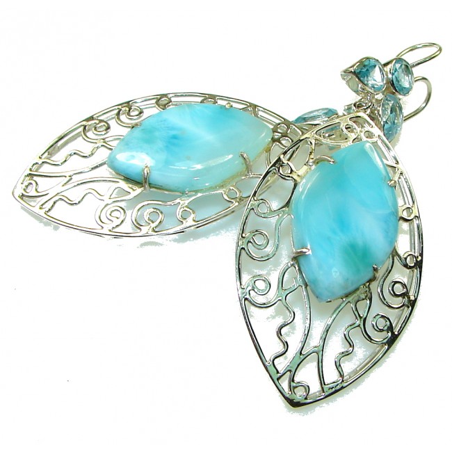Large Fashion Design Light Blue Larimar Sterling Silver earrings