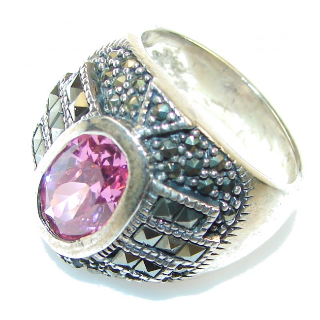 Princess Style!! Pink Topaz Sterling Silver ring; size 7