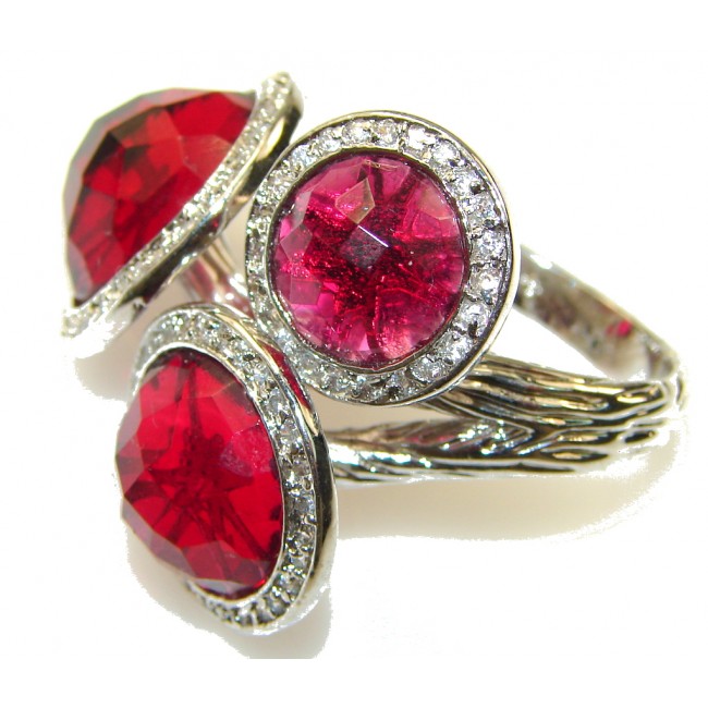 Large!Awesome Design! Raspberry Quartz Sterling Silver Ring s. 7