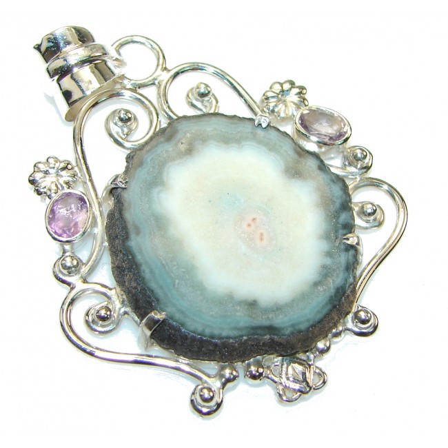 Excellent Style! Gray Druzy Sterling Silver Pendant