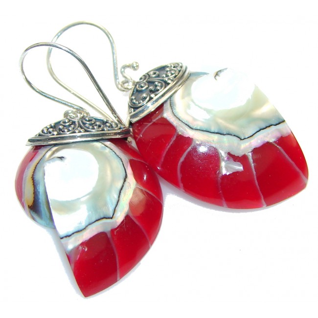 Ocean Style!! Red Shell Sterling Silver earrings