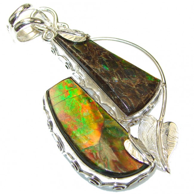 Big! Just Perfect! Red Ammolite Sterling Silver Pendant