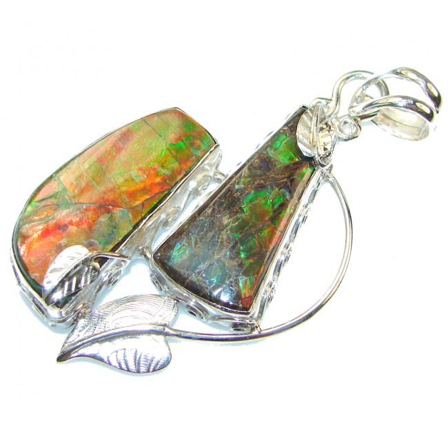 Big! Just Perfect! Red Ammolite Sterling Silver Pendant