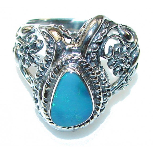 Precious!! Blue Fire Opal Sterling Silver Ring s. 9