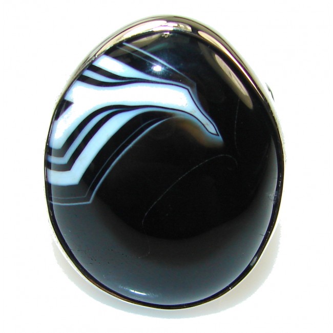 Just Perfect Black Botswana Agate Sterling Silver Ring s. 8 - Adjustable
