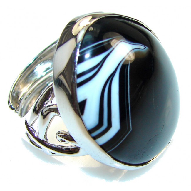 Just Perfect Black Botswana Agate Sterling Silver Ring s. 8 - Adjustable