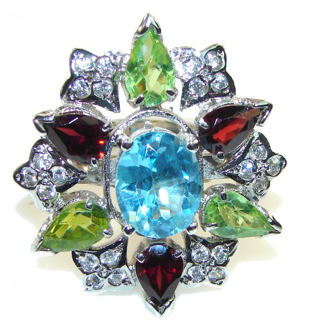 Beautiful Design!! Swiss Blue Topaz Sterling Silver Ring s. 7 1/2