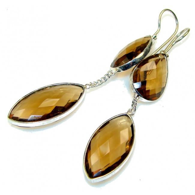 Excellent! Brown Smoky Topaz Sterling Silver earrings / Long