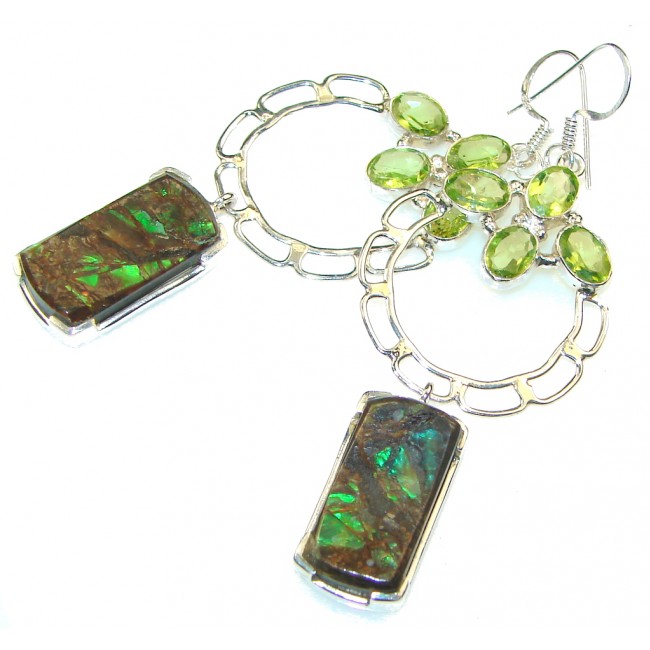 Gorgeous Style!! Green Ammolite Sterling Silver earrings / Long