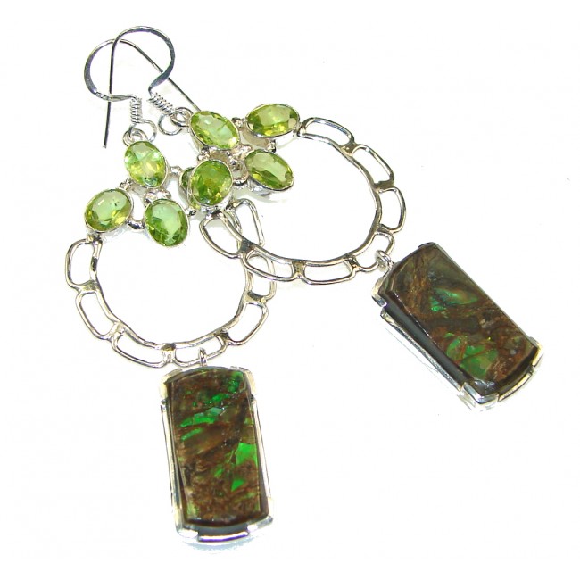 Gorgeous Style!! Green Ammolite Sterling Silver earrings / Long