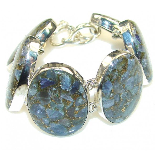 Fabulous!! Crashed Copper Blue Aquamarine Sterling Silver Bracelet