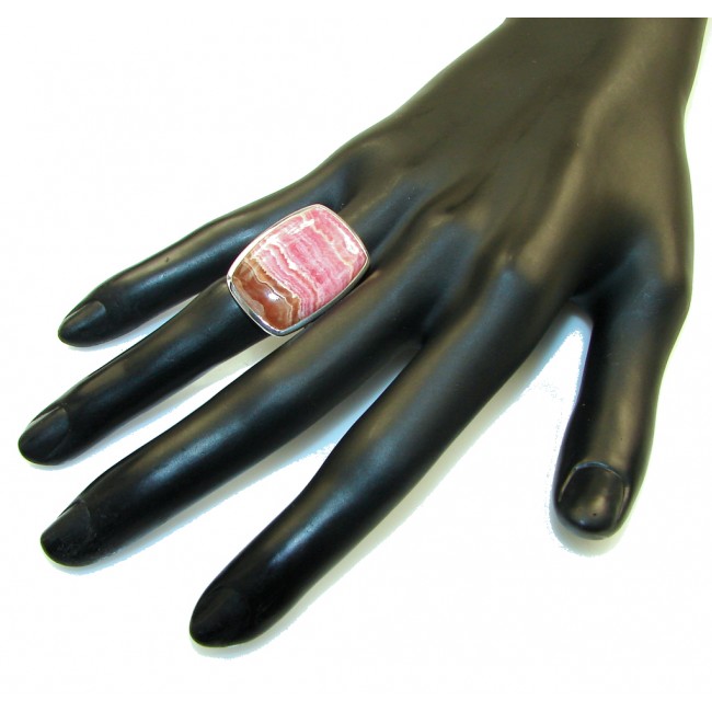 Beautiful Pink Rhodochrosite Sterling Silver ring s. 8 1/4