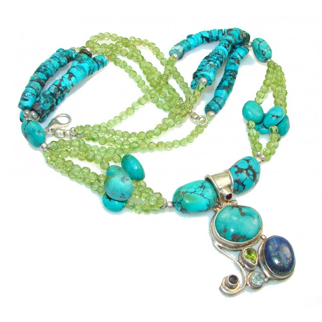 Stylish Design!! Blue Turquoise Sterling Silver necklace