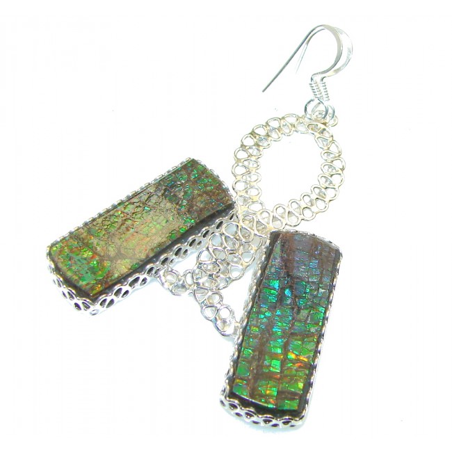 Natural Green Ammolite Sterling Silver earrings / Long