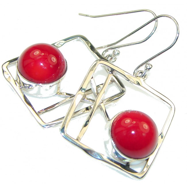 Fashion!! Red Fossilized Coral Sterling Silver earrings