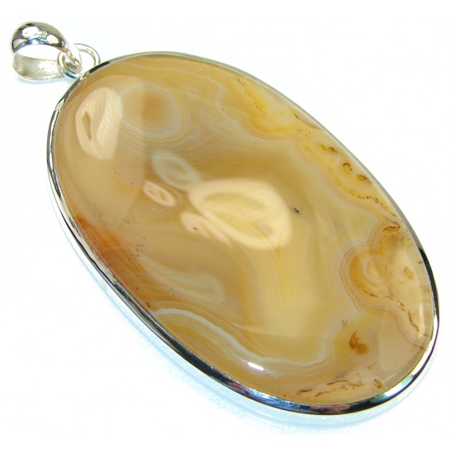 Big! New Design!! Yellow Agate Sterling Silver Pendant