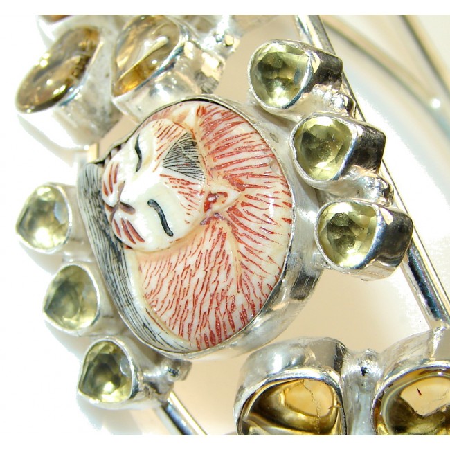 Beautiful Carved Bone Sterling Silver Bracelet / Cuff