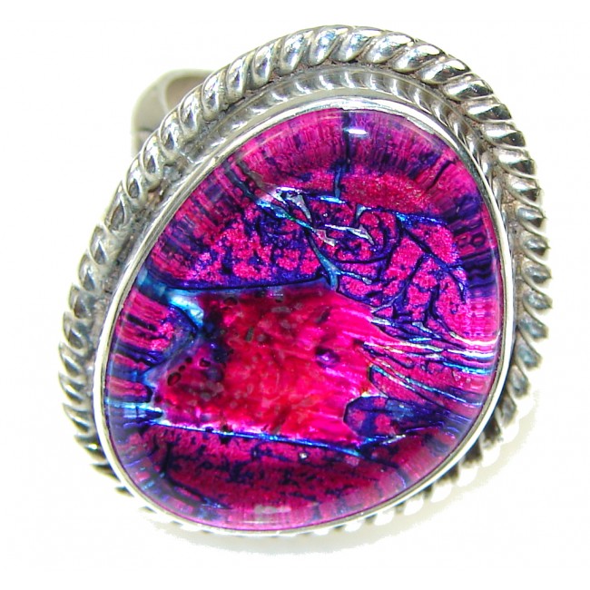 Excellent!! Pink Dichroic Glass Sterling Silver ring s. 8 1/2