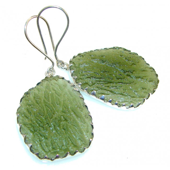Simple! Green Moldavite Silver Sterling earrings