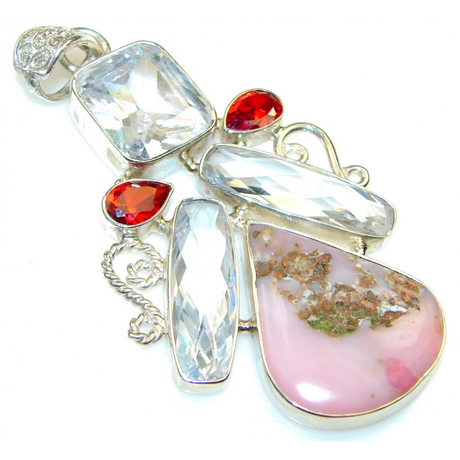 Genuine Light Pink Opal Sterling Silver Pendant