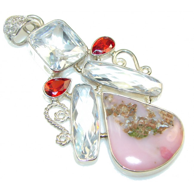 Genuine Light Pink Opal Sterling Silver Pendant