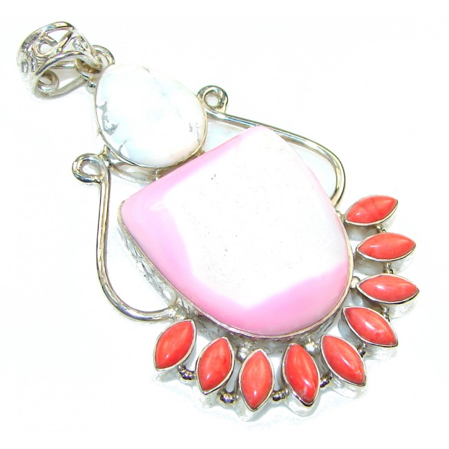 Most Clever! Pink Agate Druzy Sterling Silver Pendant
