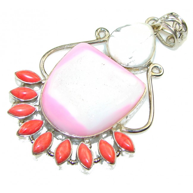 Most Clever! Pink Agate Druzy Sterling Silver Pendant