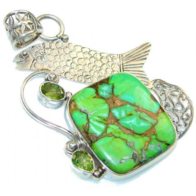 Fresh Green Copper Turquoise Sterling Silver Pendant