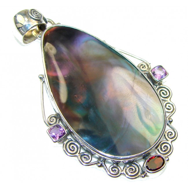 Delicate! Rainbow Abalone Sterling Silver Pendant
