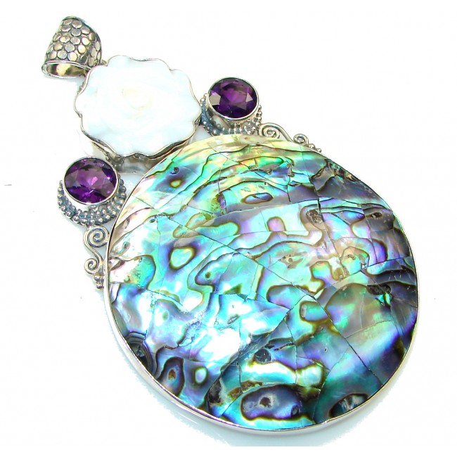 Giant!! Amazing Rainbow Abalone Sterling Silver Pendant