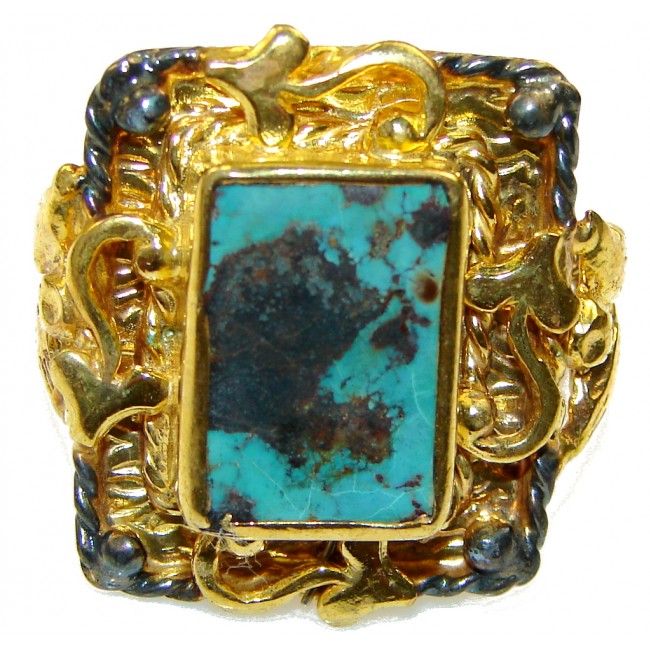 Fashion Style!! Blue Turquoise,Gold Plated, Rhodium Plated Sterling Silver Ring s. 9 1/4